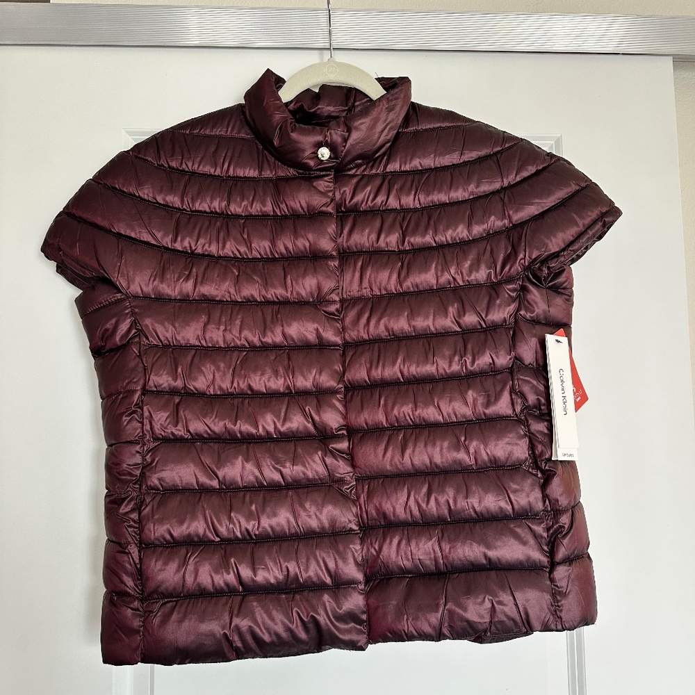 Calvin Klein Women Pearl Dark Cherry Cap Sleeve Puffer Lightweight Vest | Sz XL